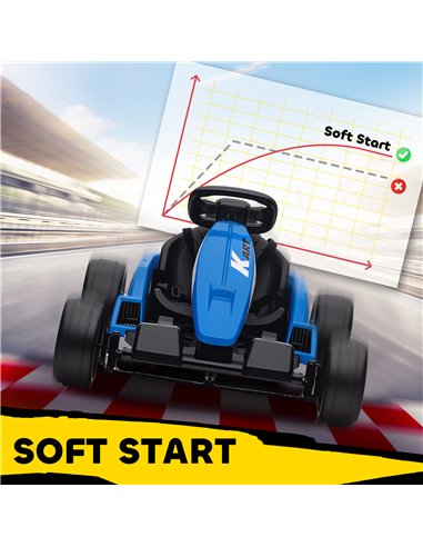 AIYAPLAY 24V Electric Go Kart, Drift Kart with Adjustable Seat, Slow Start, 5-Point Harness, Music, Horn, for 6-12 Years, Blue