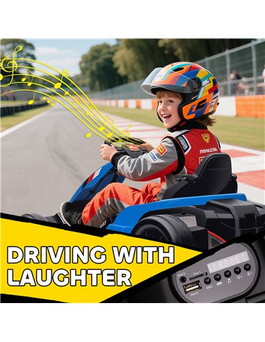 AIYAPLAY 24V Electric Go Kart, Drift Kart with Adjustable Seat, Slow Start, 5-Point Harness, Music, Horn, for 6-12 Years, Blue
