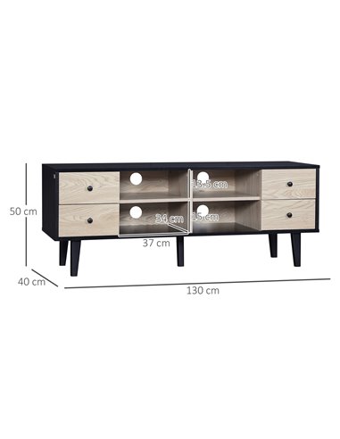 Homcom 1300mm Boxy TV Stand with Wood-Effect Drawers, Black & Grey