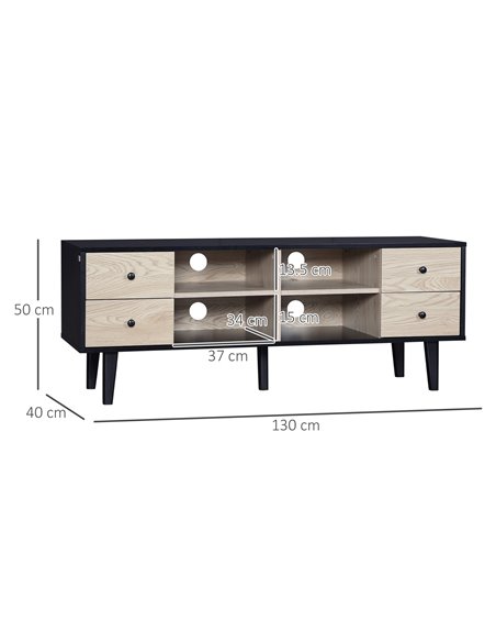 Homcom 1300mm Boxy TV Stand with Wood-Effect Drawers, Black & Grey - pic 17576 | FastDaddyshop