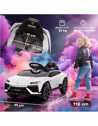 AIYAPLAY 12V Licensed Lamborghini Electric Cars for Kids, Ride On Car with Remote Control for 3-6 Years Old, White