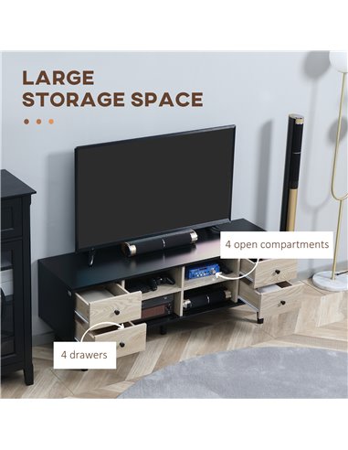 Homcom 1300mm Boxy TV Stand with Wood-Effect Drawers, Black & Grey