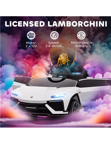 AIYAPLAY 12V Licensed Lamborghini Electric Cars for Kids, Ride On Car with Remote Control for 3-6 Years Old, White