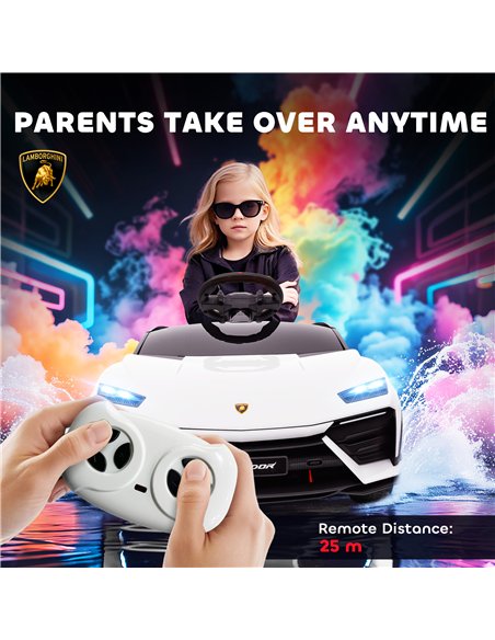 AIYAPLAY 12V Licensed Lamborghini Electric Cars for Kids, Ride On Car with Remote Control for 3-6 Years Old, White - pic 175771 | FastDaddyshop