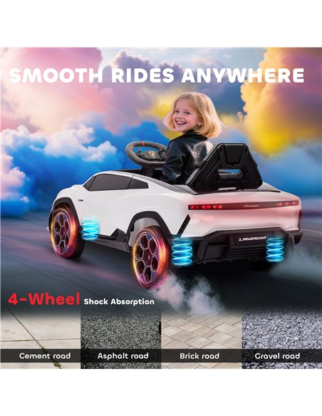 AIYAPLAY 12V Licensed Lamborghini Electric Cars for Kids, Ride On Car with Remote Control for 3-6 Years Old, White - pic 175775 | FastDaddyshop
