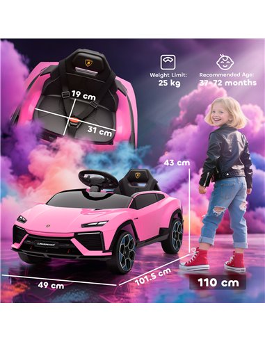 AIYAPLAY 12V Licensed Lamborghini Electric Cars for Kids, Ride On Car with Remote Control for 3-6 Years Old, Pink