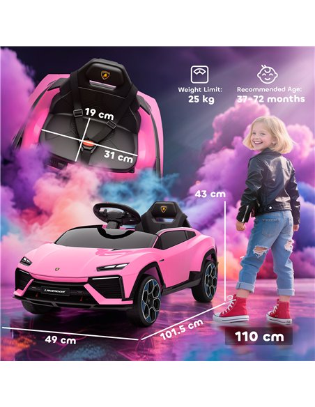 AIYAPLAY 12V Licensed Lamborghini Electric Cars for Kids, Ride On Car with Remote Control for 3-6 Years Old, Pink - pic 175787 | FastDaddyshop