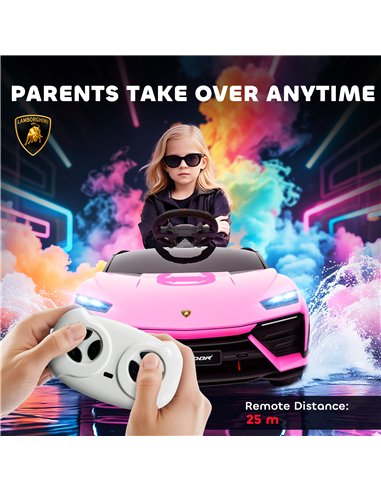 AIYAPLAY 12V Licensed Lamborghini Electric Cars for Kids, Ride On Car with Remote Control for 3-6 Years Old, Pink