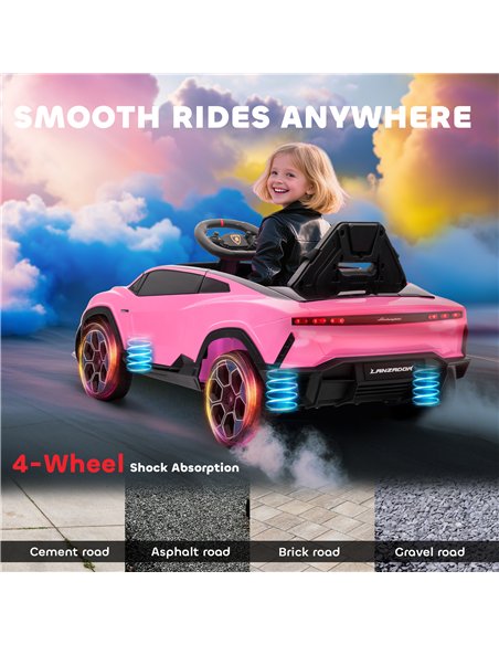 AIYAPLAY 12V Licensed Lamborghini Electric Cars for Kids, Ride On Car with Remote Control for 3-6 Years Old, Pink - pic 175793 | FastDaddyshop