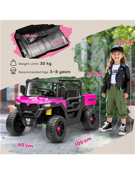 AIYAPLAY Kids Ride on Car, 12V Electric Kids UTV with Electric Dump Bed, 4-Wheel Suspension for 3-8 Years, Pink - pic 175796 | FastDaddyshop