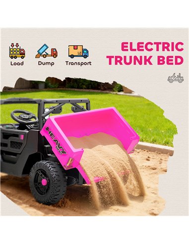 AIYAPLAY Kids Ride on Car, 12V Electric Kids UTV with Electric Dump Bed, 4-Wheel Suspension for 3-8 Years, Pink