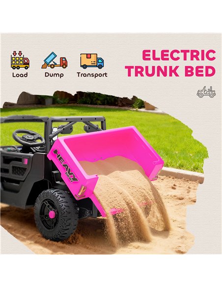 AIYAPLAY Kids Ride on Car, 12V Electric Kids UTV with Electric Dump Bed, 4-Wheel Suspension for 3-8 Years, Pink - pic 175798 | FastDaddyshop