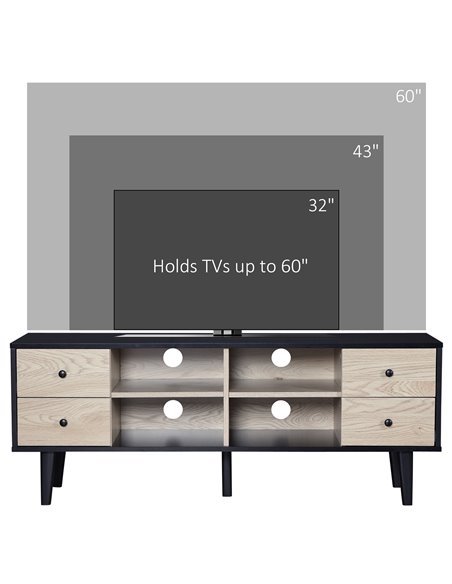 HOMCOM TV Unit Cabinet for TVs up to 60 Inches, TV Stand with Drawers and Adjustable Shelves for Living Room, Grey - pic 17580 | FastDaddyshop