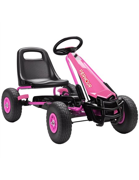 AIYAPLAY Kids Pedal Go Kart with Adjustable Seat, EVA Tyres, Manual Clutch, Brake, Go Kart for Kids 3-8 Years, Pink - pic 175803 | FastDaddyshop