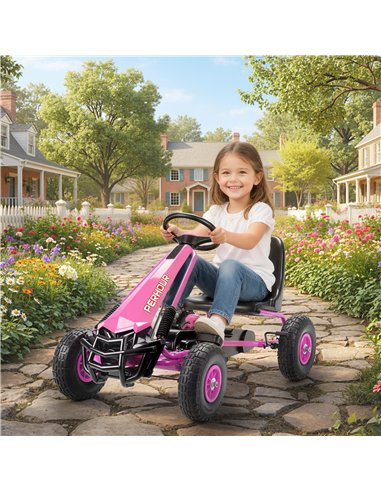 AIYAPLAY Kids Pedal Go Kart with Adjustable Seat, EVA Tyres, Manual Clutch, Brake, Go Kart for Kids 3-8 Years, Pink