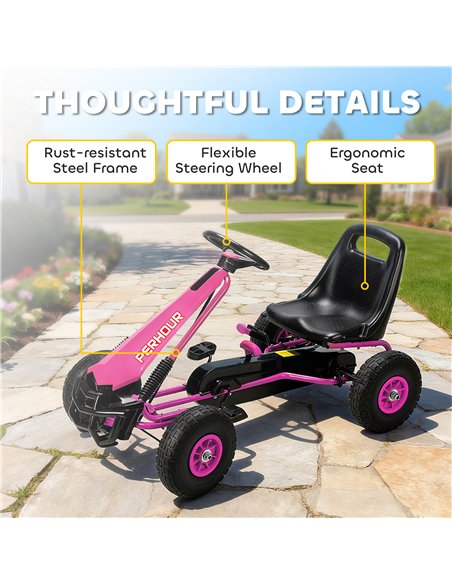 AIYAPLAY Kids Pedal Go Kart with Adjustable Seat, EVA Tyres, Manual Clutch, Brake, Go Kart for Kids 3-8 Years, Pink - pic 175809 | FastDaddyshop