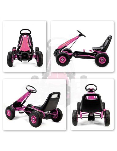 AIYAPLAY Kids Pedal Go Kart with Adjustable Seat, EVA Tyres, Manual Clutch, Brake, Go Kart for Kids 3-8 Years, Pink