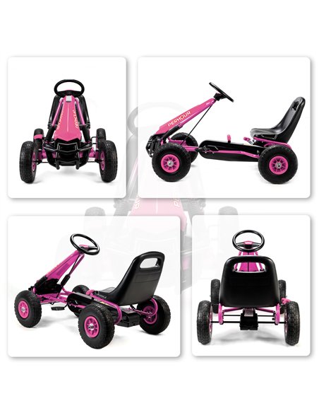 AIYAPLAY Kids Pedal Go Kart with Adjustable Seat, EVA Tyres, Manual Clutch, Brake, Go Kart for Kids 3-8 Years, Pink - pic 175811 | FastDaddyshop