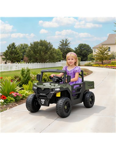 AIYAPLAY Kids Ride on Car, 12V Electric Kids UTV with Electric Dump Bed, 4-Wheel Suspension for 3-8 Years, Green