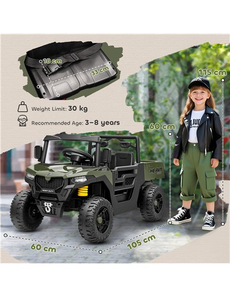 AIYAPLAY Kids Ride on Car, 12V Electric Kids UTV with Electric Dump Bed, 4-Wheel Suspension for 3-8 Years, Green - pic 175814 | FastDaddyshop
