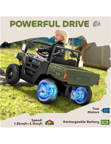 AIYAPLAY Kids Ride on Car, 12V Electric Kids UTV with Electric Dump Bed, 4-Wheel Suspension for 3-8 Years, Green
