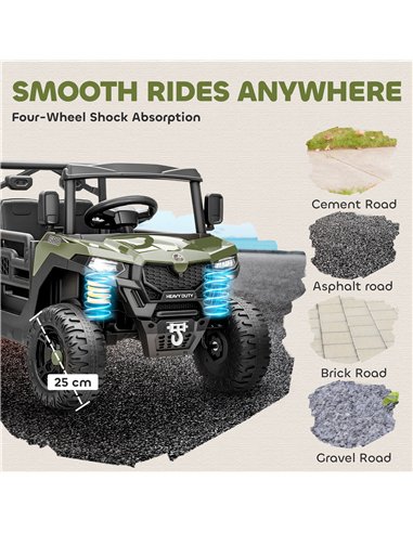 AIYAPLAY Kids Ride on Car, 12V Electric Kids UTV with Electric Dump Bed, 4-Wheel Suspension for 3-8 Years, Green