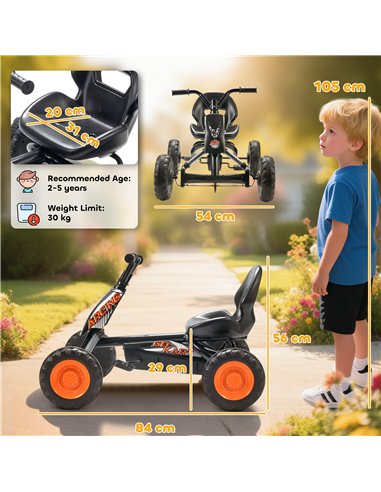 AIYAPLAY Kids Pedal Go Kart with Steel Frame, Sporty Design, for Ages 2-5 Years, Black