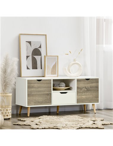 Homcom 1100mm TV Stand with Storage Cabinets and Drawer, Grey & White