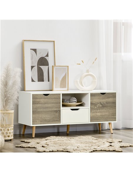 Homcom 1100mm TV Stand with Storage Cabinets and Drawer, Grey & White - pic 17583 | FastDaddyshop