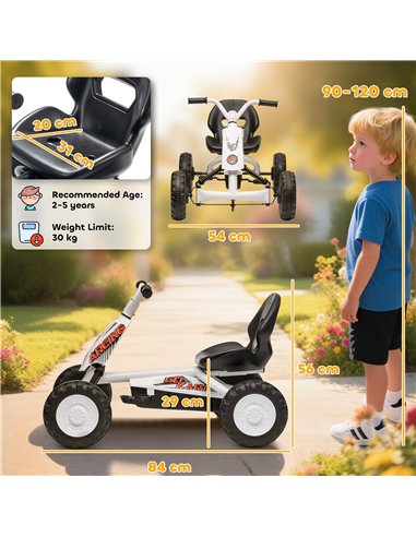 AIYAPLAY Kids Pedal Go Kart with Steel Frame, Sporty Design, for Ages 2-5 Years, White