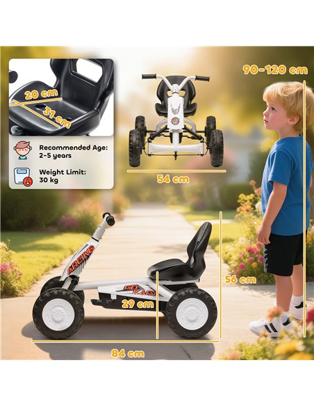 AIYAPLAY Kids Pedal Go Kart with Steel Frame, Sporty Design, for Ages 2-5 Years, White - pic 175832 | FastDaddyshop