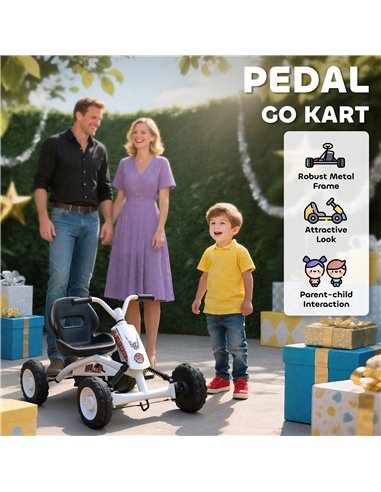 AIYAPLAY Kids Pedal Go Kart with Steel Frame, Sporty Design, for Ages 2-5 Years, White