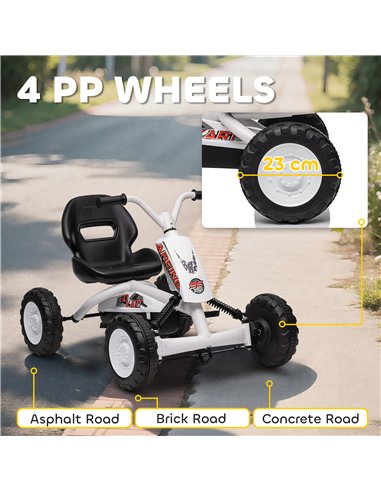 AIYAPLAY Kids Pedal Go Kart with Steel Frame, Sporty Design, for Ages 2-5 Years, White