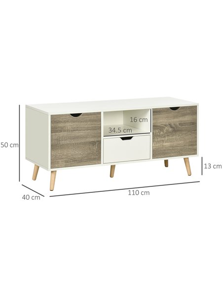 Homcom 1100mm TV Stand with Storage Cabinets and Drawer, Grey & White - pic 17584 | FastDaddyshop