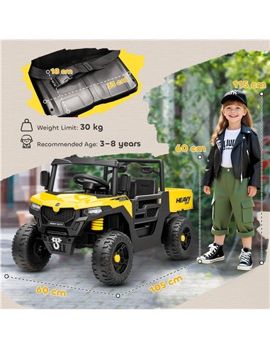 AIYAPLAY Kids Ride on Car, 12V Electric Kids UTV with Electric Dump Bed, 4-Wheel Suspension for 3-8 Years, Yellow