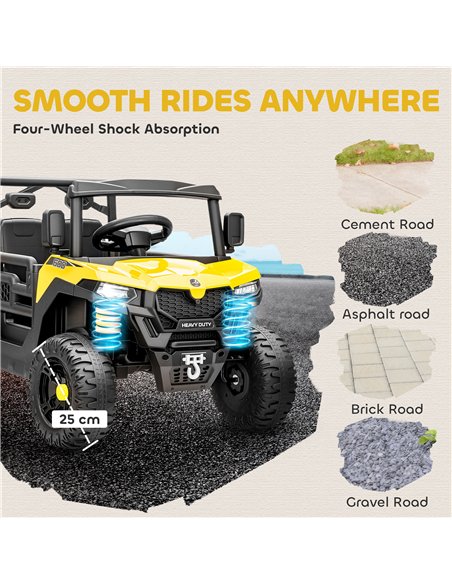 AIYAPLAY Kids Ride on Car, 12V Electric Kids UTV with Electric Dump Bed, 4-Wheel Suspension for 3-8 Years, Yellow - pic 175847 | FastDaddyshop