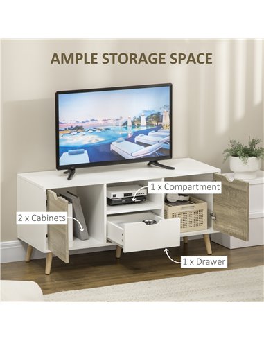 Homcom 1100mm TV Stand with Storage Cabinets and Drawer, Grey & White