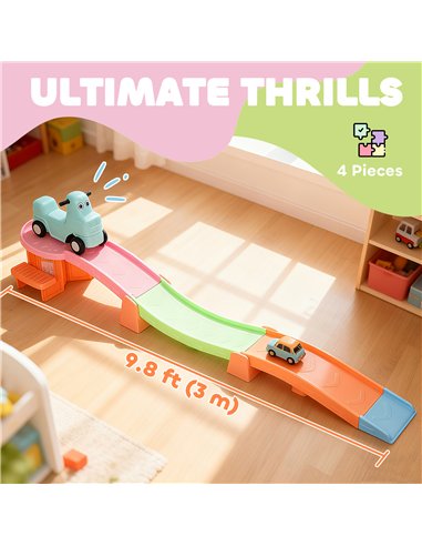 AIYAPLAY 3(m) Four-Piece Ride on Kids Roller Coaster w/ Non-Slip Steps, for Ages 2-5 Years - Orange