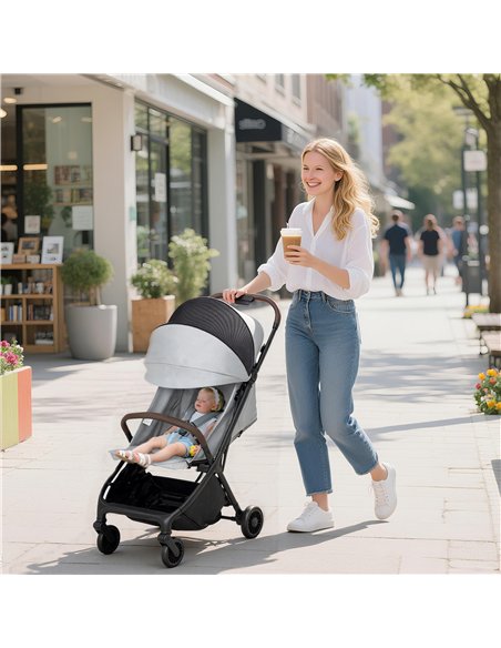 AIYAPLAY Foldable Baby Stroller with Adjustable Seat, 5-Point Harness, Canopy, Basket, 6.3kg Lightweight & Compact, Light Grey - pic 175894 | FastDaddyshop