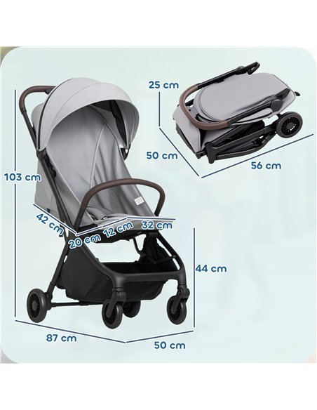 AIYAPLAY Foldable Baby Stroller with Adjustable Seat, 5-Point Harness, Canopy, Basket, 6.3kg Lightweight & Compact, Light Grey - pic 175895 | FastDaddyshop