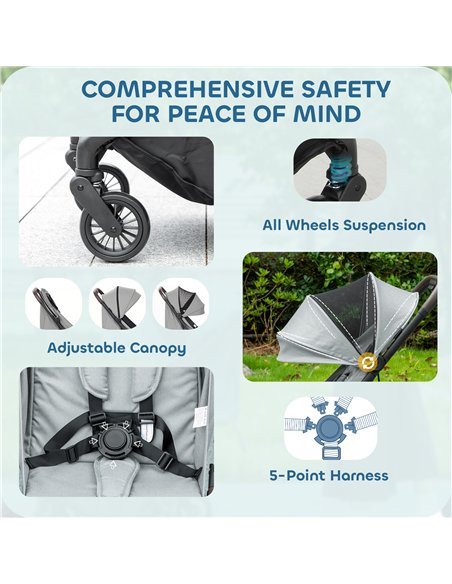 AIYAPLAY Foldable Baby Stroller with Adjustable Seat, 5-Point Harness, Canopy, Basket, 6.3kg Lightweight & Compact, Light Grey - pic 175899 | FastDaddyshop