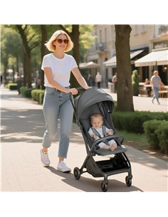 AIYAPLAY Foldable Baby Stroller with Adjustable Seat, 5-Point Harness, Canopy, Basket, 6.3kg Lightweight & Compact, Dark Grey 2