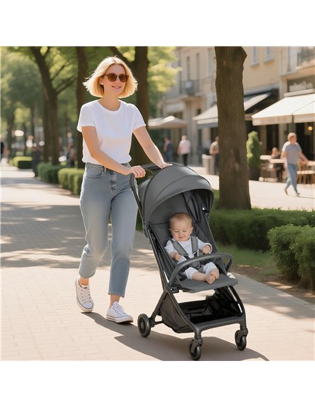 AIYAPLAY Foldable Baby Stroller with Adjustable Seat, 5-Point Harness, Canopy, Basket, 6.3kg Lightweight & Compact, Dark Grey - pic 175903 | FastDaddyshop