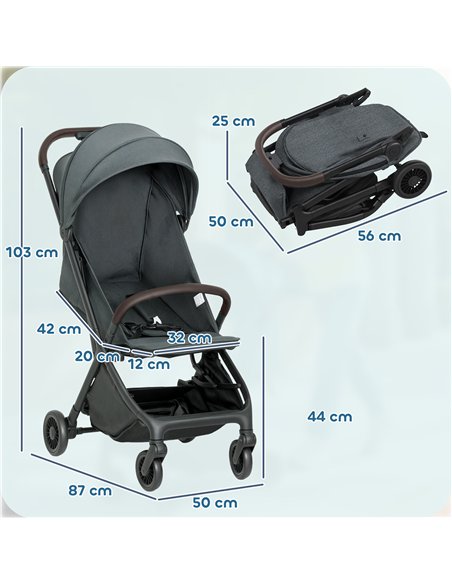 AIYAPLAY Foldable Baby Stroller with Adjustable Seat, 5-Point Harness, Canopy, Basket, 6.3kg Lightweight & Compact, Dark Grey - pic 175904 | FastDaddyshop