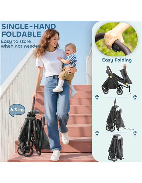 AIYAPLAY Foldable Baby Stroller with Adjustable Seat, 5-Point Harness, Canopy, Basket, 6.3kg Lightweight & Compact, Dark Grey - pic 175906 | FastDaddyshop