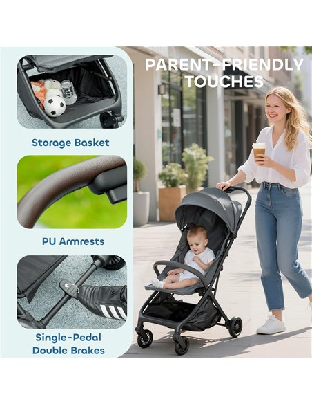 AIYAPLAY Foldable Baby Stroller with Adjustable Seat, 5-Point Harness, Canopy, Basket, 6.3kg Lightweight & Compact, Dark Grey - pic 175907 | FastDaddyshop