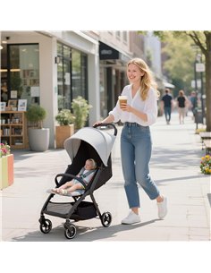 AIYAPLAY Travel Stroller, Lightweight Pushchair, Compact Buggy with Canopy, Basket and Multi-Position Recline, Light Grey 2