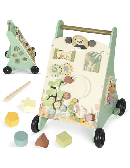 AIYAPLAY Wooden Baby Walker, Push Along Walker Toys with Speed Control, Xylophone, gears and Bead Maze, Green - pic 175929 | FastDaddyshop