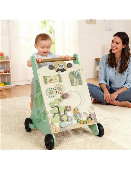 AIYAPLAY Wooden Baby Walker, Push Along Walker Toys with Speed Control, Xylophone, gears and Bead Maze, Green - pic 175930 | FastDaddyshop