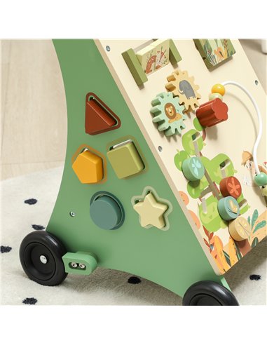 AIYAPLAY Wooden Baby Walker, Push Along Walker Toys with Speed Control, Xylophone, gears and Bead Maze, Green